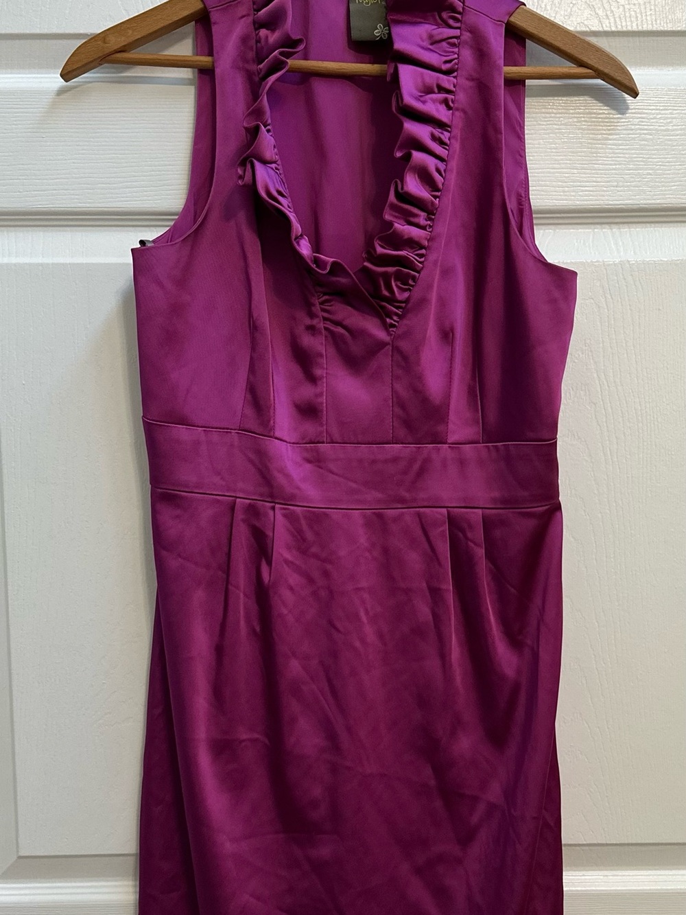 Taylor Sleeveless Ruffle V-Neck Midi Dress in Magenta